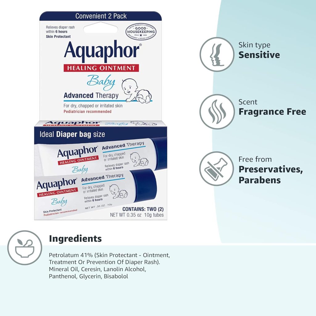 Aquaphor Baby Healing Ointment To-Go Pack - Advanced Therapy for Chapped Cheeks and Diaper Rash -2 Count(Pack of 1)