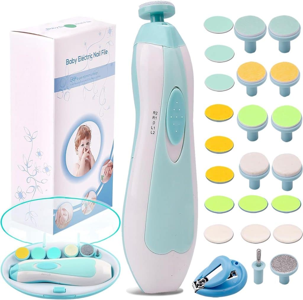 Baby Nail Trimmer Electric Nail File Baby Nail Clippers, Safe Nail Filer Grinder Kit for Newborn Infant Toddler Kids or Adults Toes Fingernails Care Trim Polish, with Led Light and 10 Grinding Heads