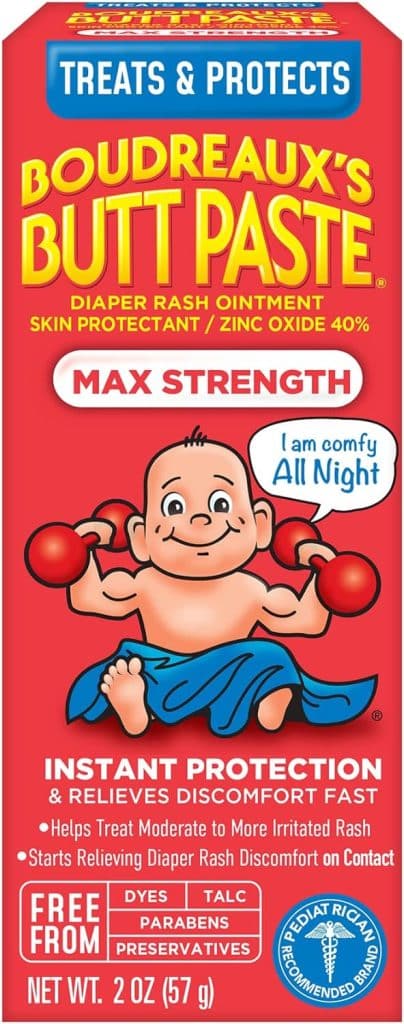 Boudreauxs Butt Paste Maximum Strength Diaper Rash Cream, Ointment for Baby, 2 oz Tube