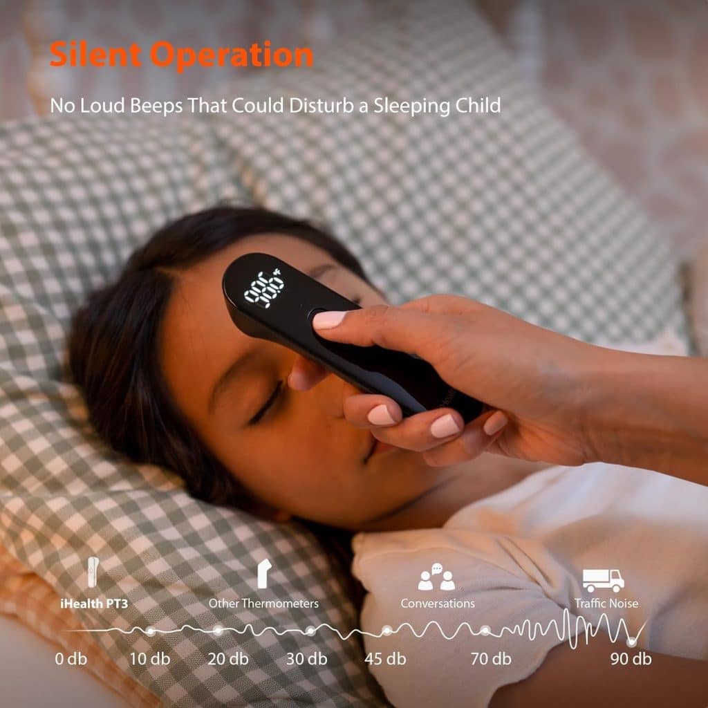 iHealth No-Touch Forehead Thermometer, Infrared Digital Thermometer for Adults and Kids, Touchless Baby Thermometer, 3 Ultra-Sensitive Sensors, Large LED Digits, Quiet Vibration Feedback, Non Contact