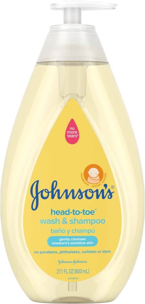Johnsons Head-To-Toe Gentle Baby Body Wash  Shampoo, Tear-Free, Sulfate-Free  Hypoallergenic Bath Wash  Shampoo for Babys Sensitive Skin  Hair, Washes Away 99.9% Of Germs 27.1 fl. oz