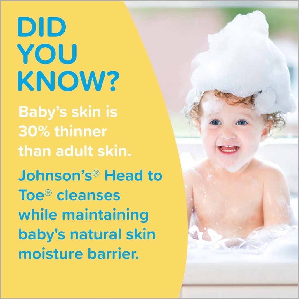 Johnsons Head-To-Toe Gentle Baby Body Wash  Shampoo, Tear-Free, Sulfate-Free  Hypoallergenic Bath Wash  Shampoo for Babys Sensitive Skin  Hair, Washes Away 99.9% Of Germs 27.1 fl. oz