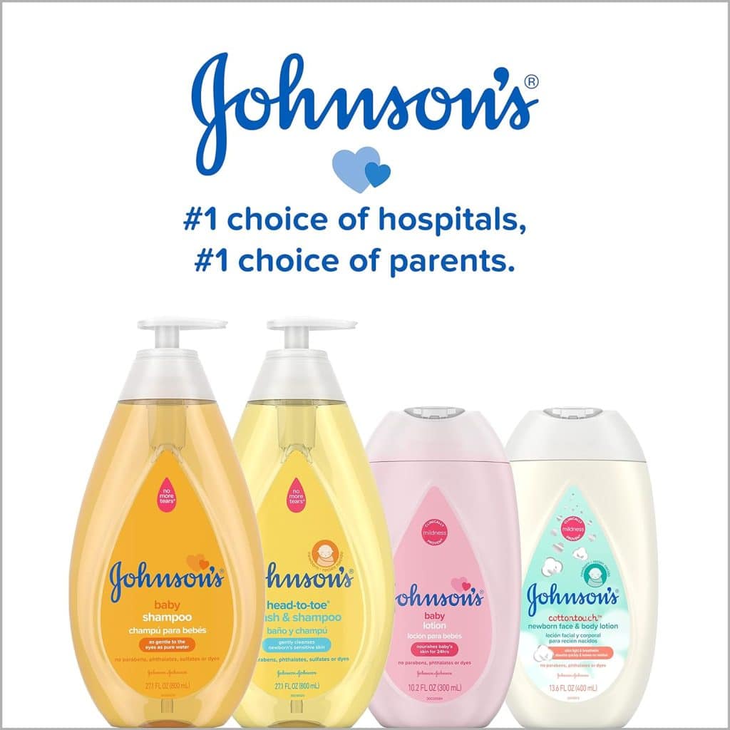 Johnsons Head-To-Toe Gentle Baby Body Wash  Shampoo, Tear-Free, Sulfate-Free  Hypoallergenic Bath Wash  Shampoo for Babys Sensitive Skin  Hair, Washes Away 99.9% Of Germs 27.1 fl. oz