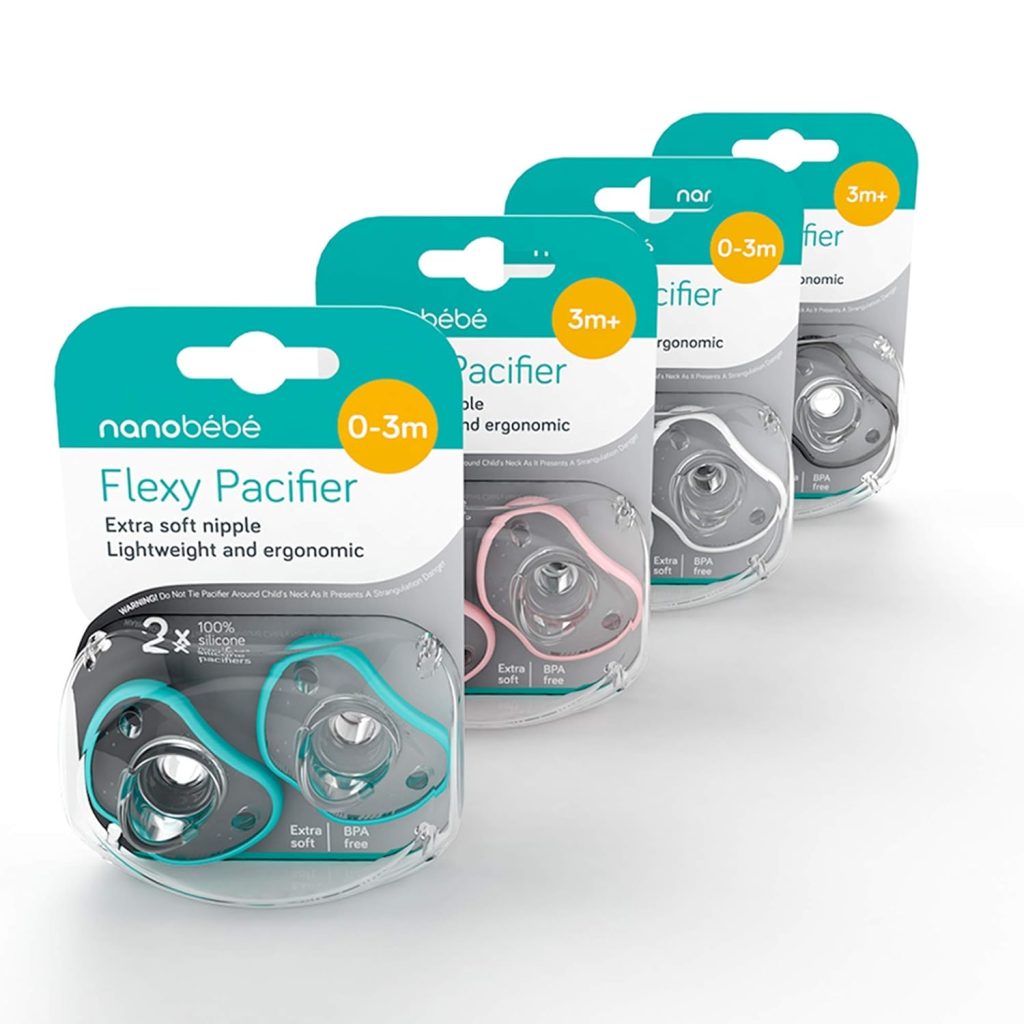Nanobebe Baby Pacifiers 0-3 Month - Orthodontic, Curves Comfortably with Face Contour, Award Winning for Breastfeeding Babies, 100% Silicone - BPA Free. Perfect Baby Registry Gift 2pk,Pink