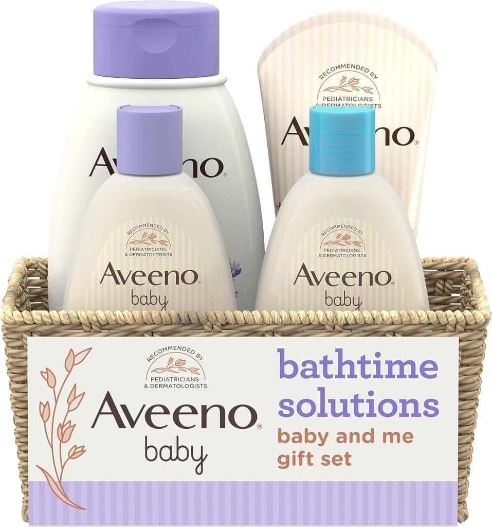Aveeno Baby Bathtime Solutions Baby  Me Gift Set with Baby Wash  Shampoo, Calming Baby Bath  Wash, Baby Daily Moisturizing Lotion  Stress Relief Body Wash for Mom, Soap-Free, 4 items