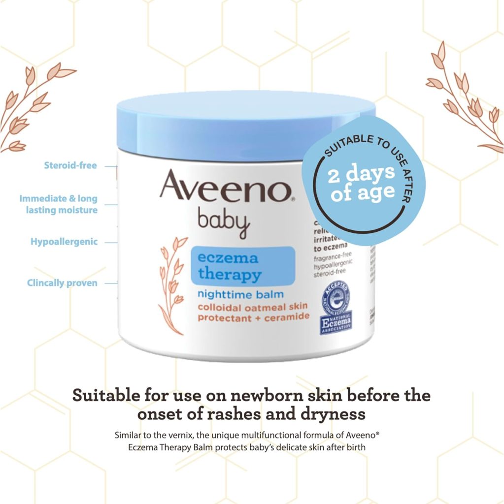Aveeno Baby Eczema Therapy Nighttime Moisturizing Body Balm, Nourishing Skin Protectant Soothes  Relieves Dry, Itchy Skin from Eczema, Hypoallergenic, Fragrance-  Steroid-Free, 11 oz