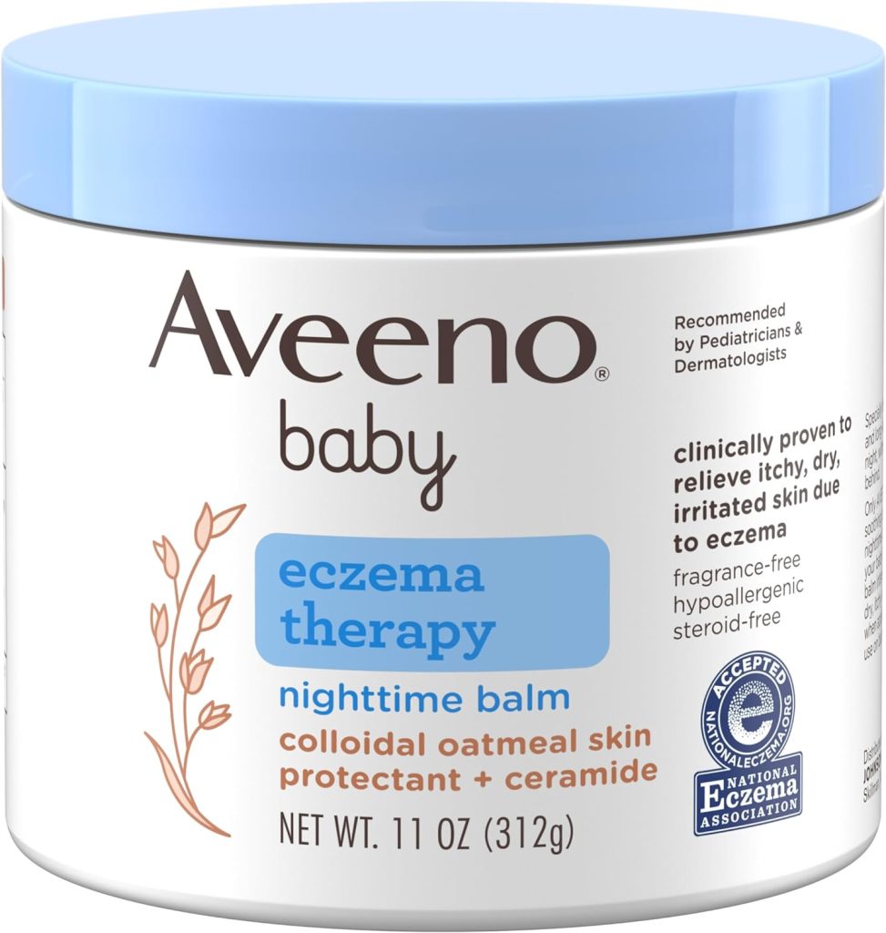 Aveeno Baby Eczema Therapy Nighttime Moisturizing Body Balm, Nourishing Skin Protectant Soothes  Relieves Dry, Itchy Skin from Eczema, Hypoallergenic, Fragrance-  Steroid-Free, 11 oz