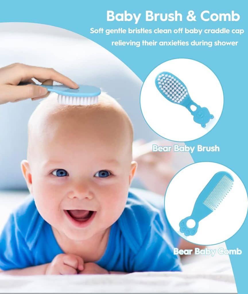 Baby Healthcare and Grooming Kit, Safety Newborn Nursery Care Set, with Hair Brush Comb, Nail Clipper, Thermometer, Pacifier Clip, Nasal Aspirator for Newborn Infant Baby Girls Boys (Pink)