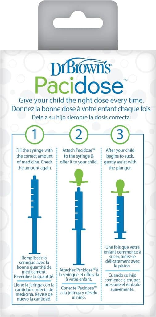 Dr. Browns Pacidose Pacifier and Liquid Baby Medicine Dispenser with Oral Syringe and Two Sizes of Pacifier Bulbs - 0-6m and 6-18m