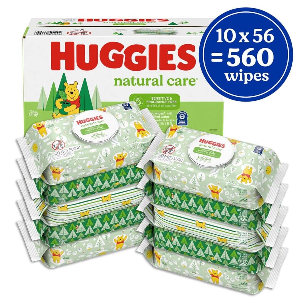 Huggies Natural Care Sensitive Baby Wipes, Unscented, Hypoallergenic, 6 Flip-Top Packs (288 Wipes Total)