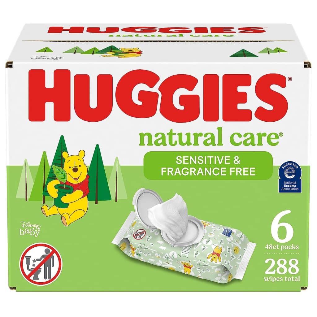 Huggies Natural Care Sensitive Baby Wipes, Unscented, Hypoallergenic, 6 Flip-Top Packs (288 Wipes Total)