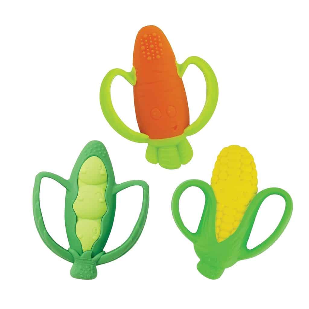Infantino Lil Nibbles Textured Silicone Teether -Sensory Exploration and Teething Relief with Easy to Hold Handles, Multicolor Fruit Kabob