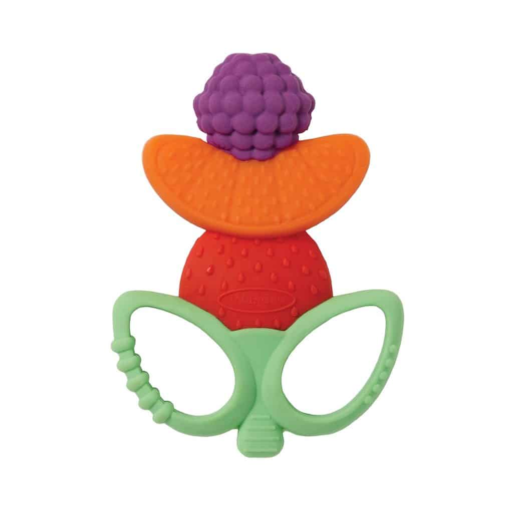 Infantino Lil Nibbles Textured Silicone Teether -Sensory Exploration and Teething Relief with Easy to Hold Handles, Multicolor Fruit Kabob