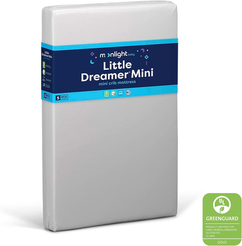 Moonlight Slumber Little Dreamer Mini Crib Mattress - Dual-Sided, 2-Stage Baby and Toddler Mattress with Plush and Extra Firm Layers and Waterproof Mattress Cover - 38x 24x 5
