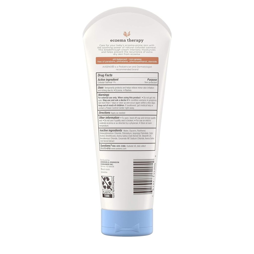 Aveeno Baby Eczema Therapy Moisturizing Cream, Natural Colloidal Oatmeal  Vitamin B5, Moisturizes  Relieves Dry, Itchy, Irritated Skin Due to Eczema, Paraben-  Steroid-Free, 12 fl. oz