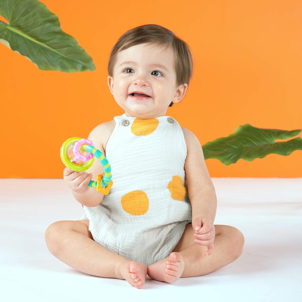 Bright Starts Grab  Spin Baby Rattle  BPA-Free Teether Toy, Ages 3 Months+