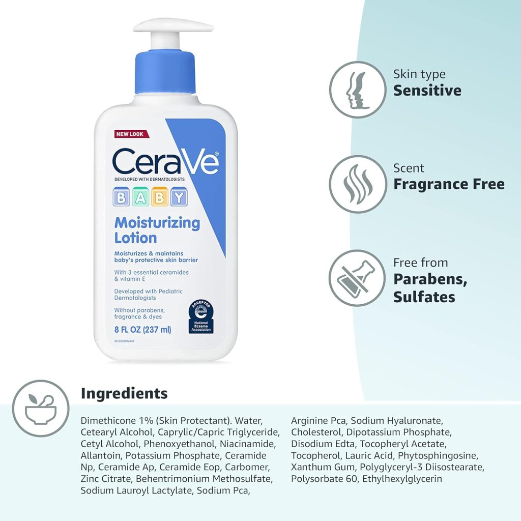 CeraVe Baby Lotion | Gentle Baby Skin Care with Ceramides, Niacinamide  Vitamin E | Fragrance, Paraben, Dye  Phthalates Free | Lightweight Baby Moisturizer | 8 Ounce | Packaging May Vary