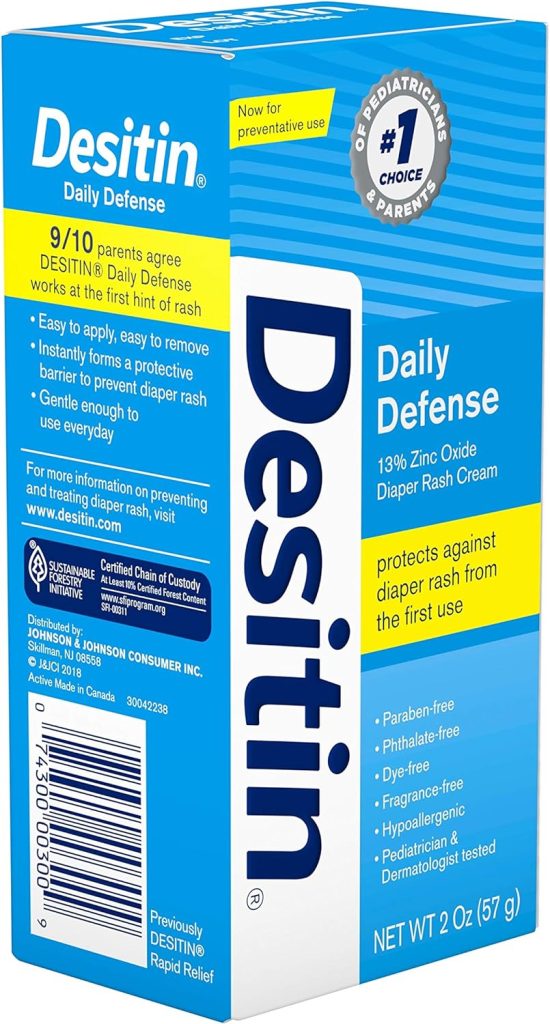 Desitin Daily Defense Baby Diaper Rash Cream with Zinc Oxide to Treat, Relieve  Prevent diaper rash, Hypoallergenic, Dye-, Phthalate-  Paraben-Free, 4 oz