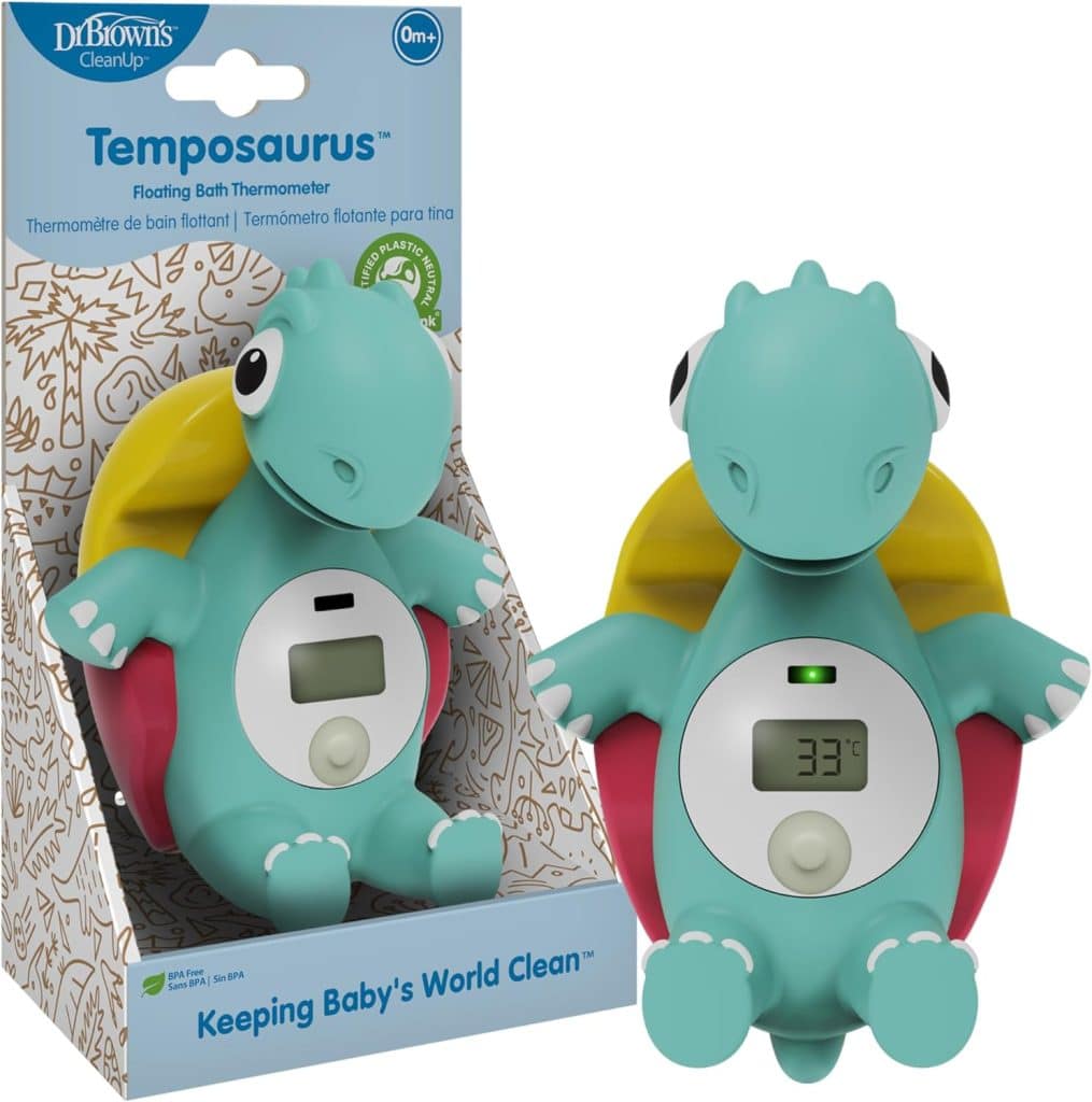 Dr. Browns CleanUp Temposaurus Floating Bath Thermometer for Accurately Measuring Baby’s Bath Water Temperature, BPA Free
