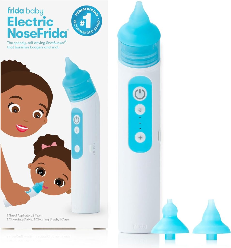 Frida Baby Electric NoseFrida Nasal Aspirator for Baby, Nose Sucker for Baby  Toddler, Nasal Aspirator with 3 Suction Levels, 2 Silicone Tips, USB Rechargeable