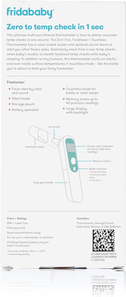 Frida Baby Thermometer, 3-in-1 Infrared Thermometer for Ear, Forehead  Touchless, Digital Baby Thermometer for Infants ,Toddlers, Kids  Adults
