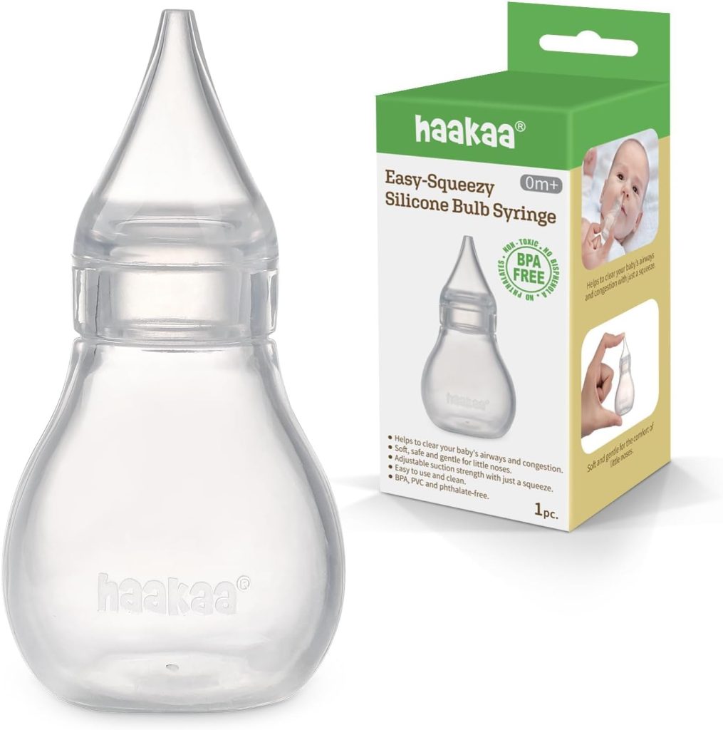 Haakaa Silicone Baby Nasal Aspirator | Nose Bulb Syringe | Easy-Squeezy Baby Nose Cleaner, 0m+ Newborn Infant Toddler - BPA Free Silicone