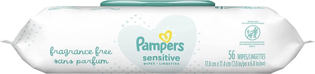 Pampers Sensitive Baby Wipes, Water Based, Hypoallergenic and Unscented, 8 Fip-Top Packs, 4 Refill Packs (1008 Wipes Total)